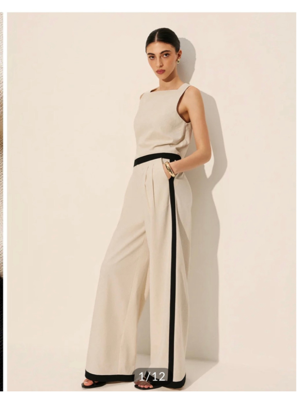 Commense Linen and Cotton Pant Set Contrast Trim Small Minimalist Old Money